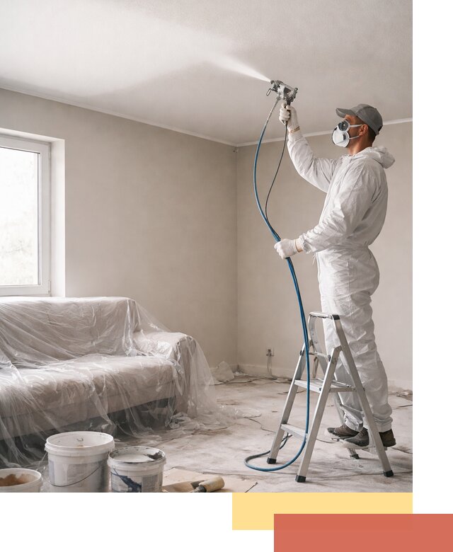 Покраска потолка краскопультом в Большом Камне быстро и качественно